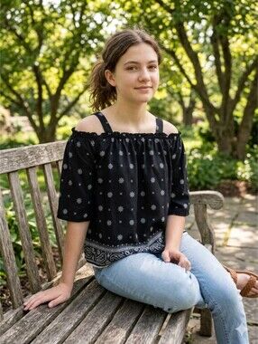 My Michelle Girls Youth Bohemian Off the Shoulder Top
